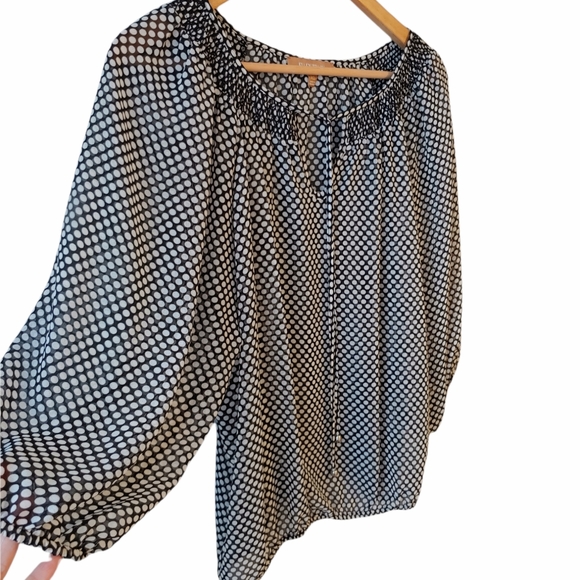 Ellen Tracey Black and White Long Sleeve Polka Dot Sheer Blouse Size XL - Picture 3 of 7